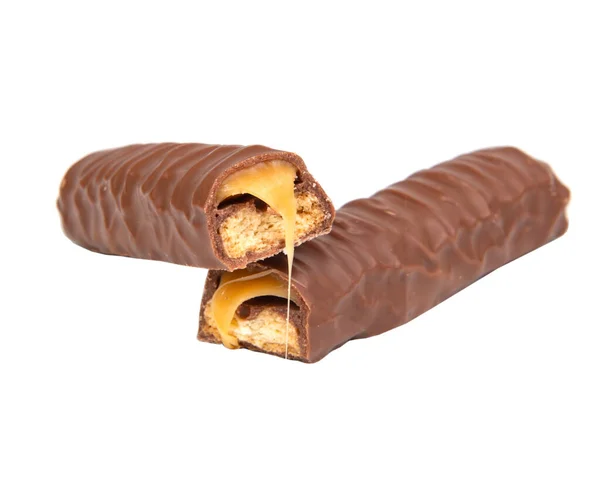 Saboroso Chocolate Bar Stick Caramelo Isolado Fundo Branco — Fotografia de Stock