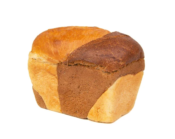 Dubbel Wit Bruin Brood Lekker Geïsoleerd Witte Achtergrond — Stockfoto