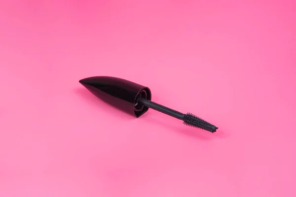 Black Tube Mascara Lashes Make Pink Background — Stock Photo, Image