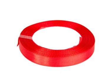 Beyaz arka planda izole edilmiş hediyeler için kırmızı bant daire dekoratifi