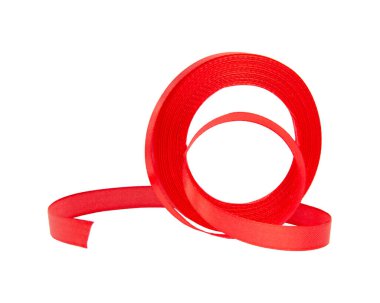 Beyaz arka planda izole edilmiş hediyeler için kırmızı bant daire dekoratifi