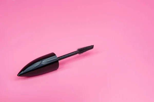 Black Tube Mascara Lashes Make Pink Background — Stock Photo, Image