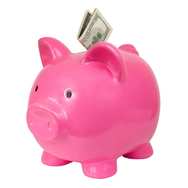 Pink Piggy Banco Cerâmica Dinheiro Brinquedo Isolado Fundo Branco — Fotografia de Stock