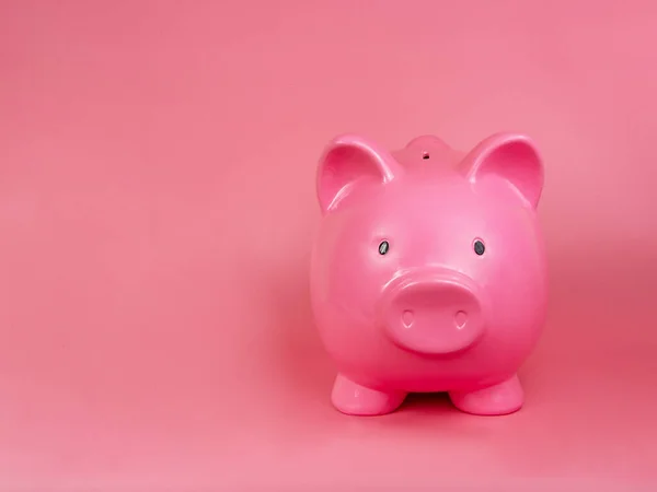 Pink Piggy Banco Cerâmica Dinheiro Brinquedo Com Espaço Cópia Fundo — Fotografia de Stock