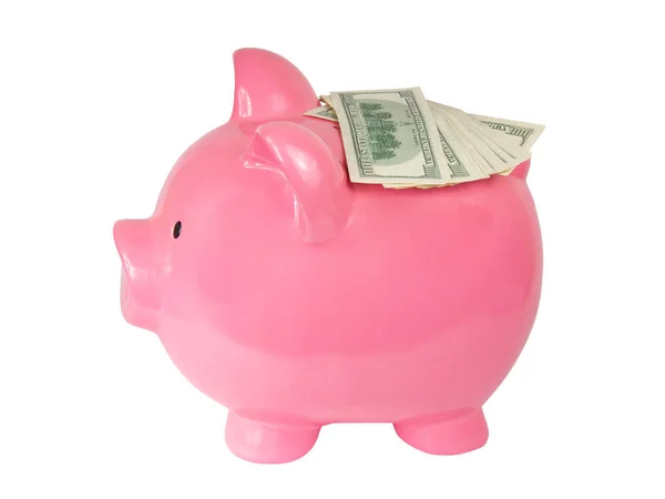 Pink Piggy Banco Cerâmica Dinheiro Brinquedo Isolado Fundo Branco — Fotografia de Stock