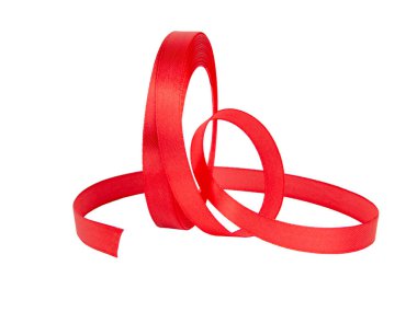 Beyaz arka planda izole edilmiş hediyeler için kırmızı bant daire dekoratifi