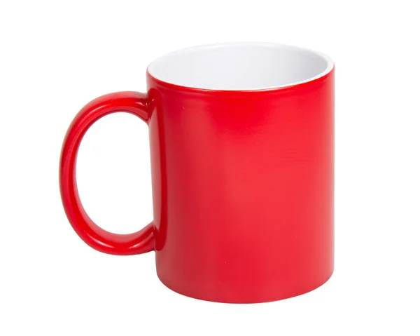 Czerwony Jeden Kubek Ceramiczne Izolowane Białym Tle — Zdjęcie stockowe