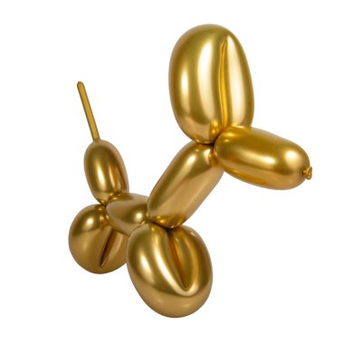 Beyaz arka planda izole edilmiş altın renkli balon köpek.