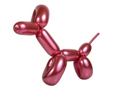 Beyaz arka planda izole edilmiş pembe parlak balon köpek.