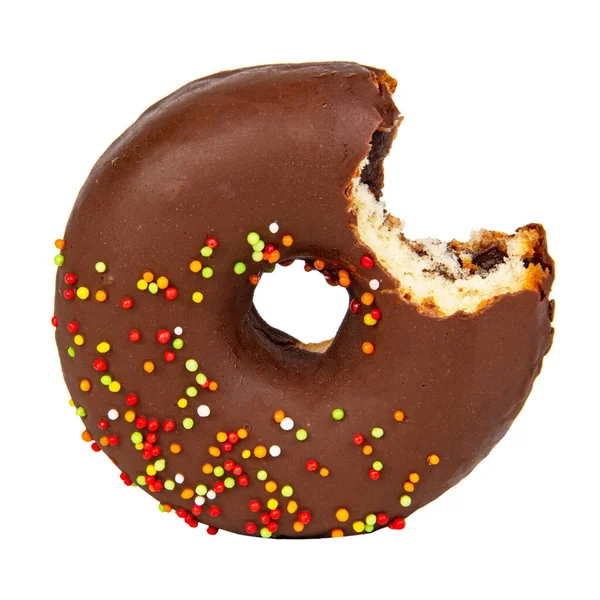 Schokolade Glasierten Donut Gegessen Isoliert Auf Dem Weißen Hintergrund — Stockfoto