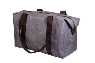 Gri tekstil seyahat çantası beyaz arka planda izole