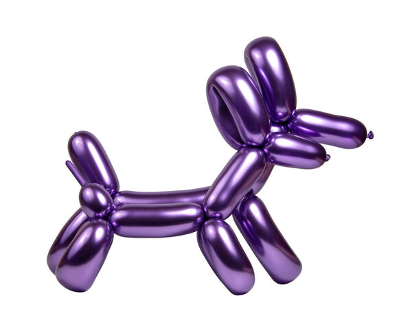 Bright purple balloon dog figure isolated on the white background