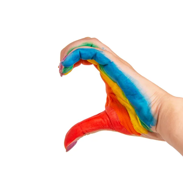 Regenbogenfarbe Hand Lgbt Symbol Isoliert Auf Dem Weißen Hintergrund — Stockfoto