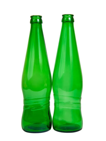 Frasco Vidro Verde Vazio Cerveja Limonada Isolado Fundo Branco — Fotografia de Stock