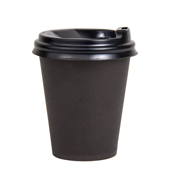 Μαύρο Καφέ Χάρτινο Κύπελλο Για Σχεδιασμό Απομονώνονται Στο Λευκό Φόντο — Φωτογραφία Αρχείου