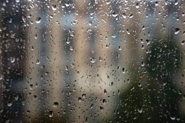 Vidro Janela Molhado Com Gotas Chuva Tempo Frio — Fotografia de Stock