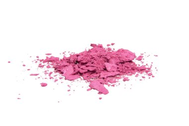 Ezilmiş pembe allık göz makyajı. Beyaz arka planda izole edilmiş kozmetik ürün. 