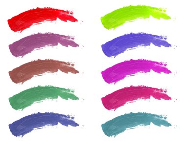 Beyaz arkaplanda izole edilmiş çok renkli kremsi ruj izi