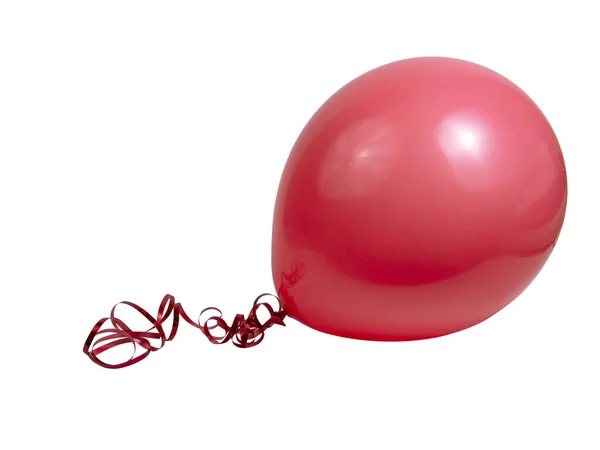 Rode Heldere Rubberen Ballon Geïsoleerd Witte Achtergrond — Stockfoto