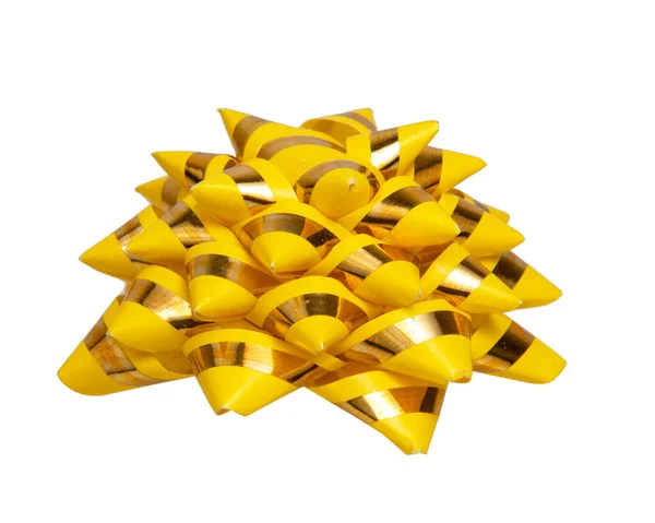 Design Dekorativní Žlutý Dárek Luk Izolované Bílém Pozadí — Stock fotografie