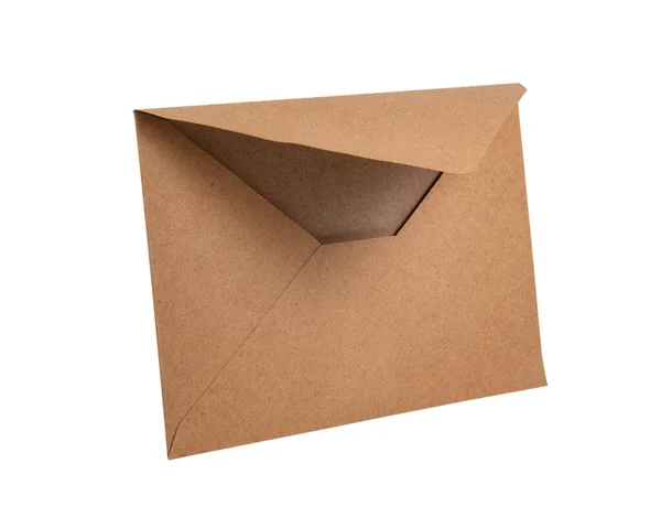 Envelope Papel Marrom Artesanal Para Correio Isolado Fundo Branco — Fotografia de Stock