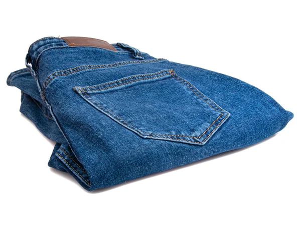 Denim Kot Pantolon Pamuk Mavi Cep Beyaz Arka Planda Izole — Stok fotoğraf