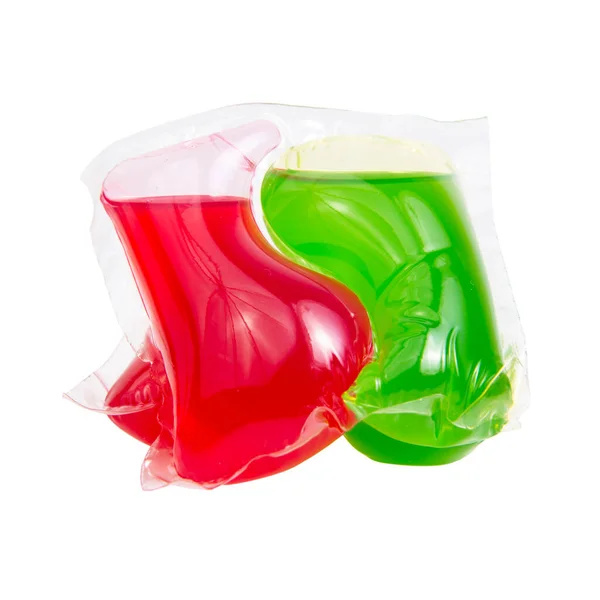 Röd Grön Kapsel För Trasa Tvätt Vätska Pulver Isolerad Den — Stockfoto