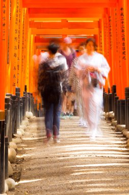 Torii Fushimi Inari tapınak insanlar bulanık