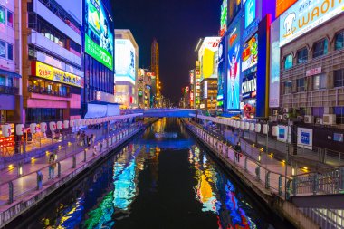Dotonbori kanal ışıklı tabelalar Osaka H