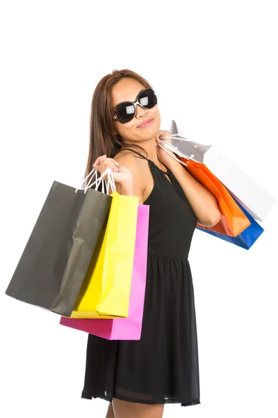 Asian Female Shopping Bags At Camera Half Tilt — Stock Photo, Image