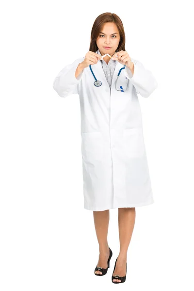 Asian Doctor Breaking Cigarette At Camera Full — Stock Photo, Image