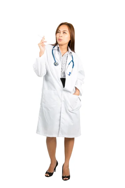 Asian Female Doctor Enjoying Smoking Away Full V — Stock Photo, Image