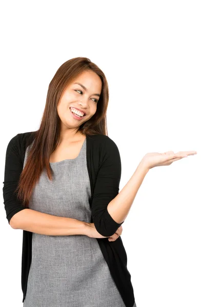 Looking Down Asian Woman Hand Out Showing Product — Stock Photo, Image