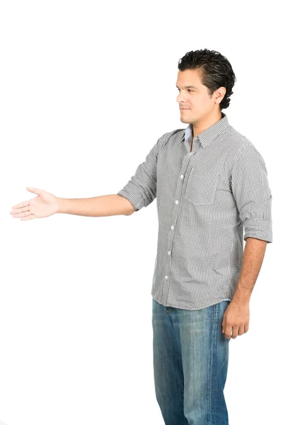 Beg Pardon Gesture Latino Man Hand Side Away V — Stock Photo, Image