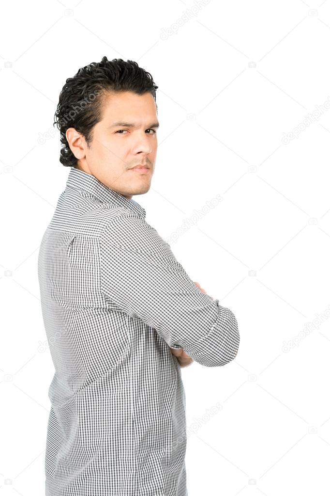 Angry Disappointed Latino Man Back Turned Half V