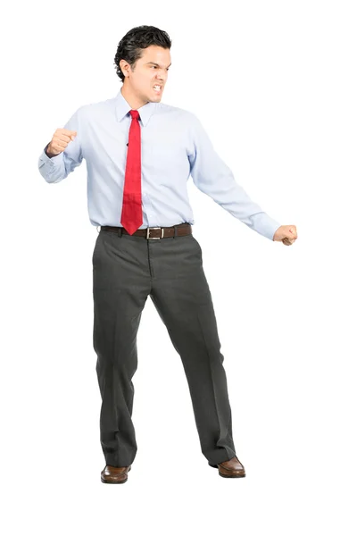 Angry Fighting Stance Hispanic Office Worker Full — Stock Photo, Image