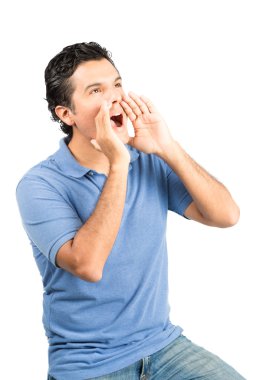 İspanyol erkek çukurluğu eller V bağırarak profili