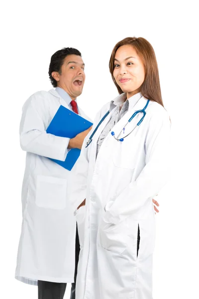 Silly Expressions Asian Female Hispanic Doctors — Stock Photo, Image