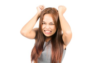 Angry Annoyed Asian Girl Slamming Fists Tantrum