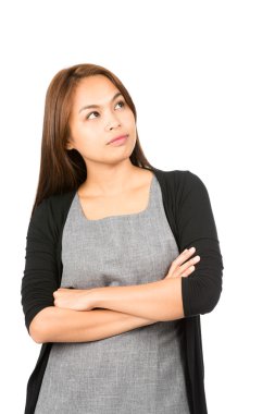 Wondering Asian Woman Looking Up Copy Space Side