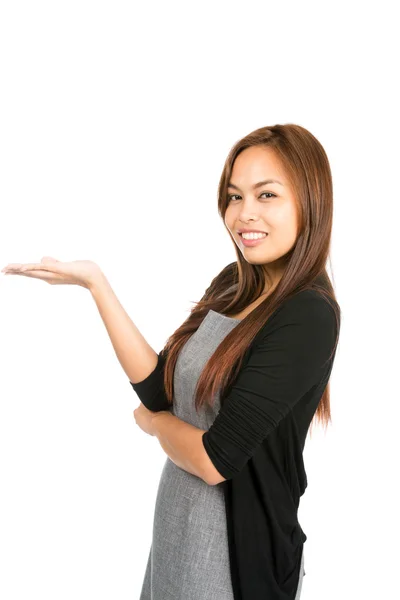 Hand Flat Asian Woman Displaying Looking At Half — Stockfoto