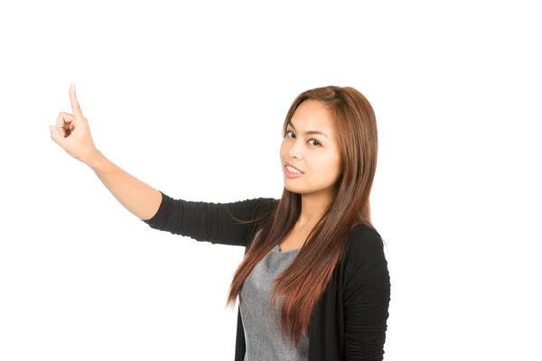 Побочный профиль Азиатская женщина нажимает смотреть на половину — стоковое фото