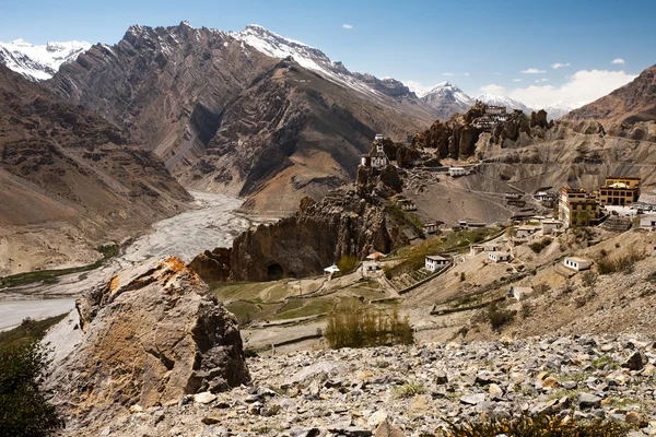 Spiti Valley And Dhankar Cliff Monastery Daytime — Φωτογραφία Αρχείου