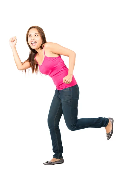 Excited Asian Girl Chasing Something Off-Screen — Stockfoto