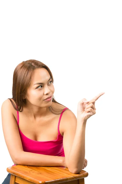 Finger Pointing Asian Woman Blank Ad Copy Space V — Stock Photo, Image