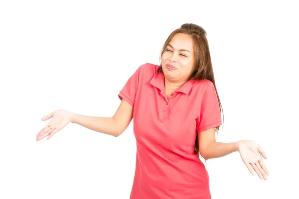 Laughing Asian Woman Shrugging Shoulders — Stock Photo, Image