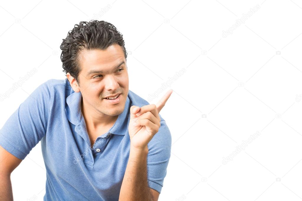 Finger Pointing Hispanic Man Empty Copy Space H
