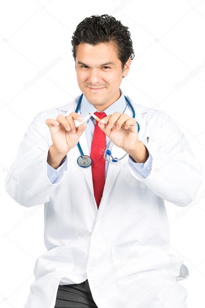 Latino Doctor Smiling Stopping Smoking Close-up V