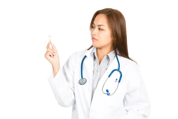 Asian Female Doctor Broken Cigarette To Side Away — ストック写真