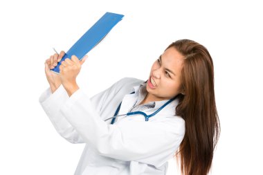 Asyalı kadın doktor savunma pozisyonu yarım H